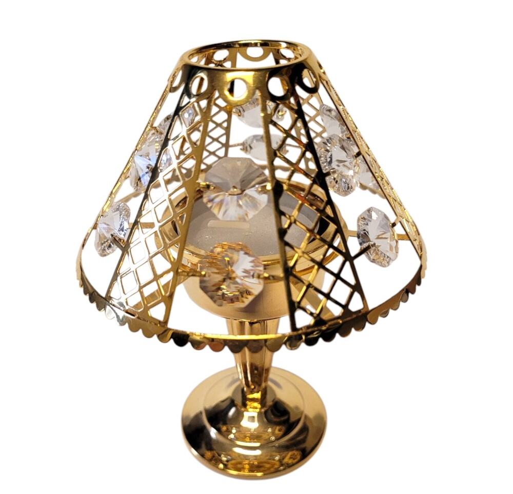 Millennium Lamp Figurine 24K Gold Plated Austrian Crystal USA Made *FLAW*